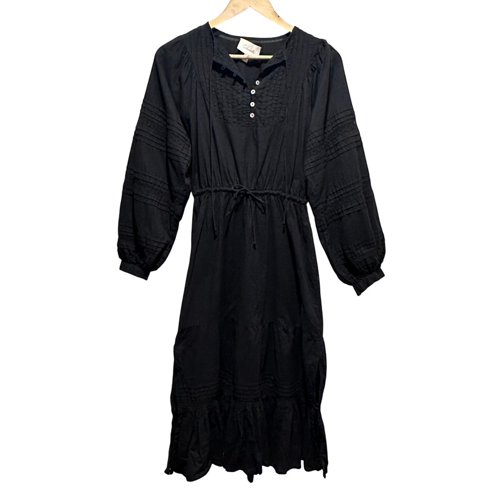 Cleobella Turner Midi Dress Women XS‎ Black Cotton Lace Tiered Boho Peasant